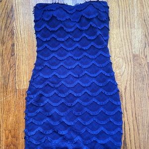 Guess Blue Scalloped Strapless Dress